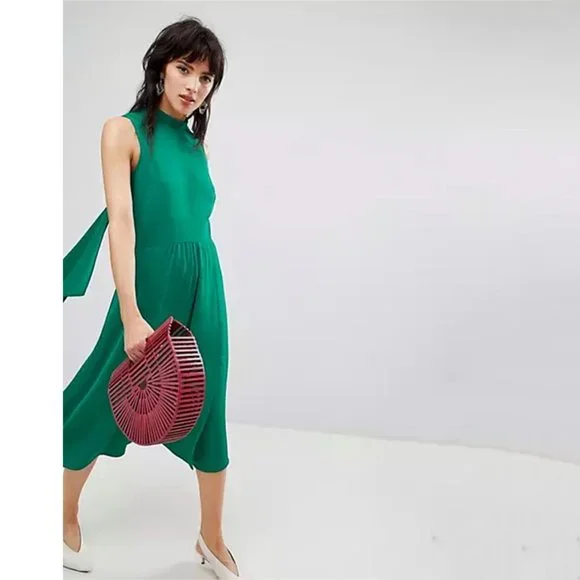 ASOS [Warehouse] Satin Green Midi Dress Size 6 - Picture 10 of 10